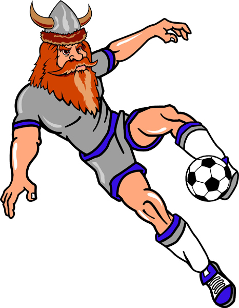 Viking soccer player team mascot full color vinyl sports sticker. Customize on line. Viking Soccer